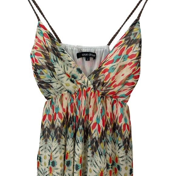 Ocean Drive Boho Mini Halter Sundress V‎ Neck Braided Straps Lined Womens S - Picture 3 of 9